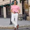 thumbnail image 4 of Men's Mock Neck Shirt Short Sleeve Slim Fit Basic Casual Solid Color Pullover Tee Light pink S, 4 of 6