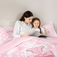 thumbnail image 4 of Manfei Pink Princess Letter L Bow Twin Comforter Sets, Boho Damask Flower Bedding Set for Girls Women, Pink Reversible, 2 Pieces, 4 of 6