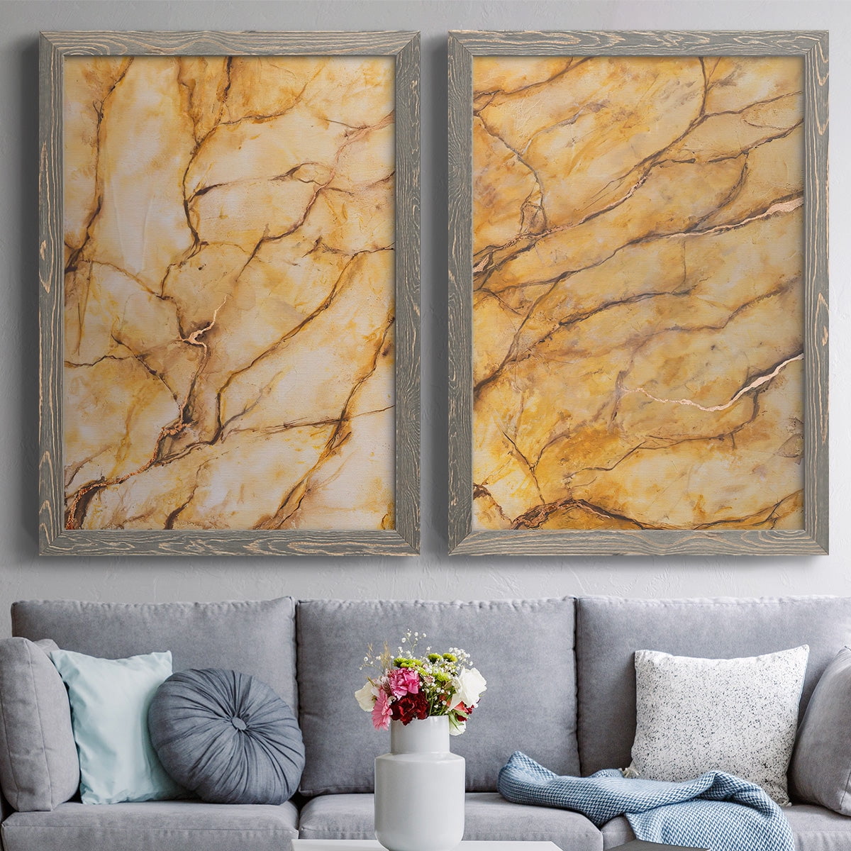 Yellow Marble I - Premium Framed Canvas 2 Piece Set - Ready to Hang