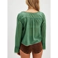 thumbnail image 3 of Women Tie Front Long Sleeve Top Lace Trim Button Shirt Square Neck Loose Blouse Going Out Y2k Clothes Dark Green L, 3 of 5