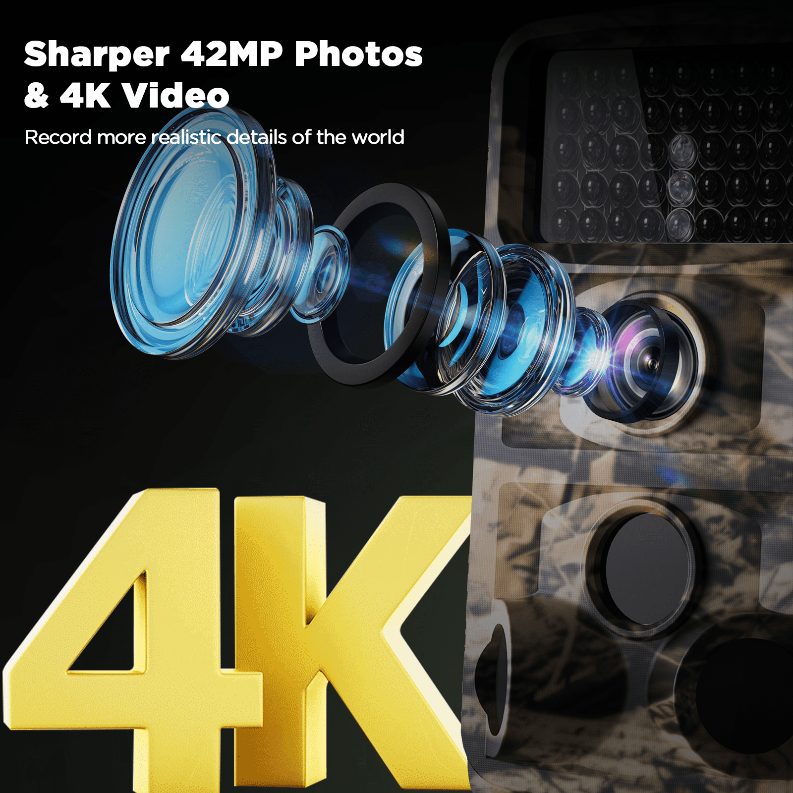 CAMPARK 2 PACK Trail Camera 4K 42MP Hunting Game Camera with infrared Night Vision 44pcs 940nmn 120°Wide-Angle Waterproof 2.4" LCD Trail Cam for Wildlife Monitoring