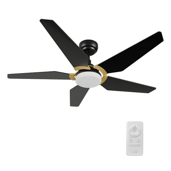 SMAAIR 52" Balck and Gold Ceiling Fan with Remote Dimmable LED Light 5 Blades