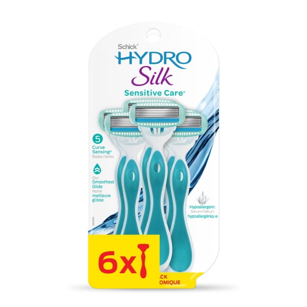Schick Hydro Silk 5-Blade Sensitive Care Women's Disposable Razors, 6 Ct, Hydrates & Protects From From Irritation, Hypoallergenic Formula