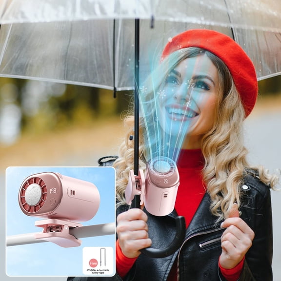 Portable Clip on Waist Fan, Pink, Digital Display Mini Fan with Cooling Plate, Rechargeable Hands Free Fan for Outdoor, Desk, Umbrella, Style 2