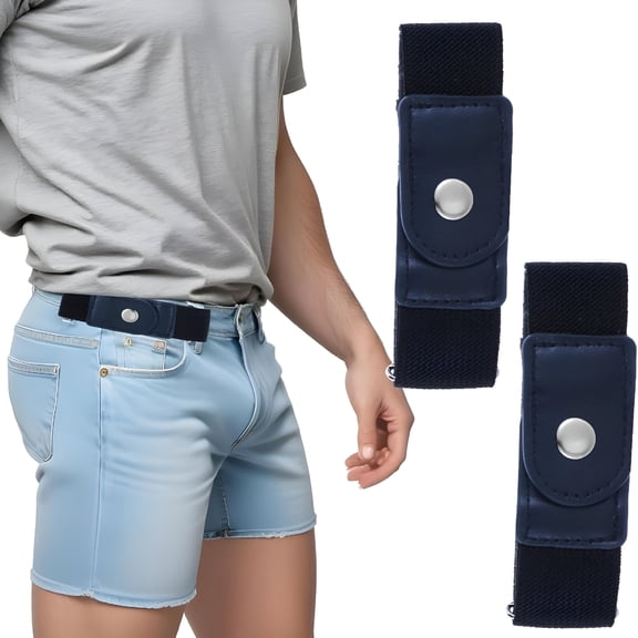 TELOLY 2 Pcs Men Side Belts No Buckle Elastic Stretch Adjustable Belt Loop