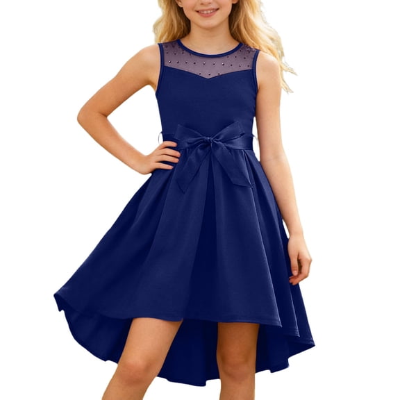 Vividxx Girls Dresses Sleeveless Satin Party Dress With Mesh Bow Belt Formal Occasion Girl Dress Elegant Length Gown For Special Events Birthday Wedding Party