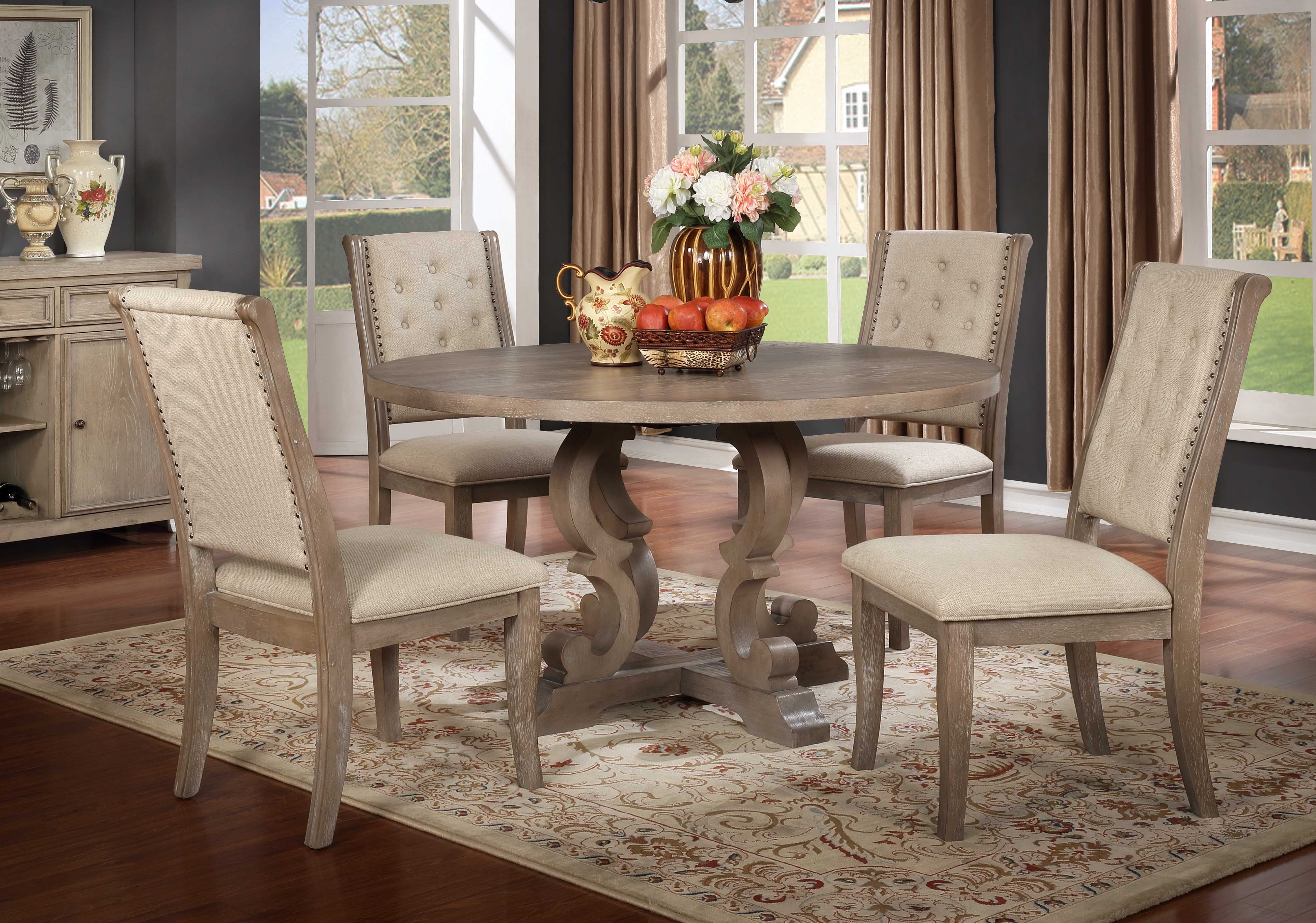 Best Master Furniture Brenda Natural 5 Pcs Round Dining Table Set