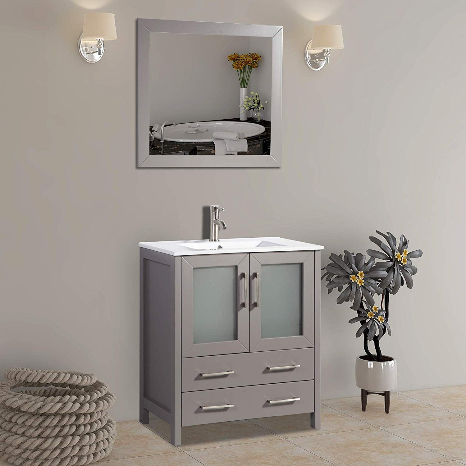 Vanity Art 30" Single Sink Bathroom Vanity wih Mirror - Small Bathroom