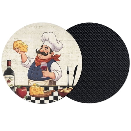 Kitchen Chef Coasters Set of 2 Absorbent Coasters for Drinks Vintage Rustic Cheese Wine Coking Checked Coaster for Desk Coffee Table Protection Home Decor House Warming Gifts 4