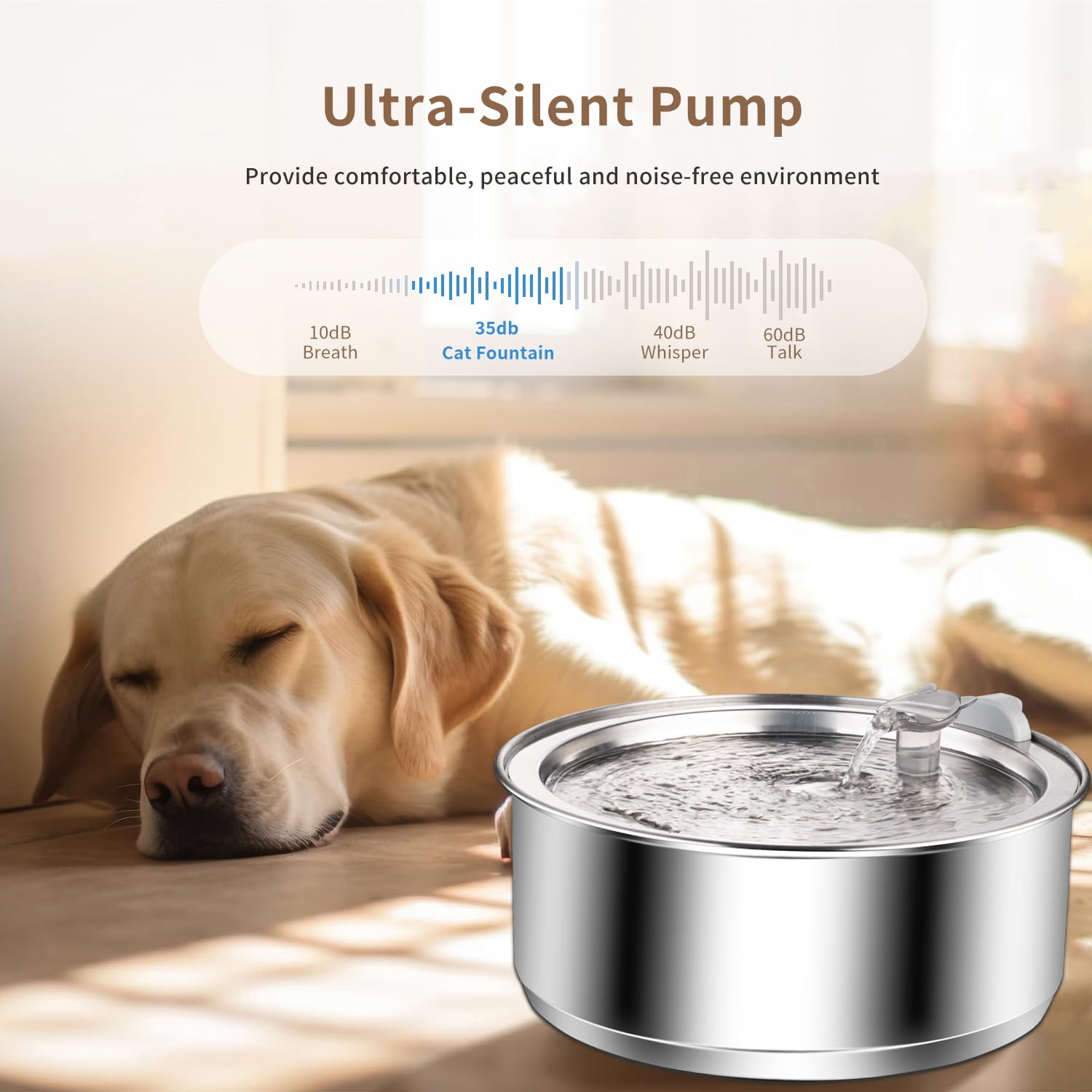 Petavista Stainless Steel Dog Water Fountain,8L/135oz Cat Water Bowl Dispenser for Large Dogs Cats