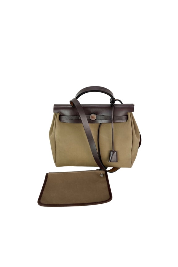 Pre-Owned Hermes Toile Vache Hunter Herbag zip 31 PM Etoupe Ebene Shoulder Bag