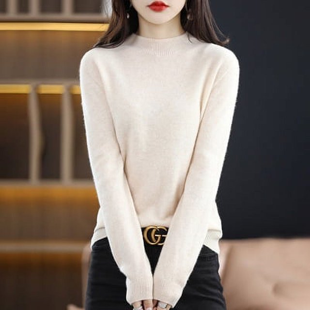 Suéter de cachemira de otoño e invierno para mujer, suéter corto de cuello alto con base gruesa, suéter suelto de lana