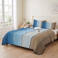 thumbnail image 2 of Queen Quilt Set 90''x96'', Blue Brown Lightweight Summer Bedspread Coverlet Set with 2 Pillow Shams, Gradient Wood Grain Farmhouse Country Breathable All Season Quilt Bedding for Bedroom/Guest Room, 2 of 9