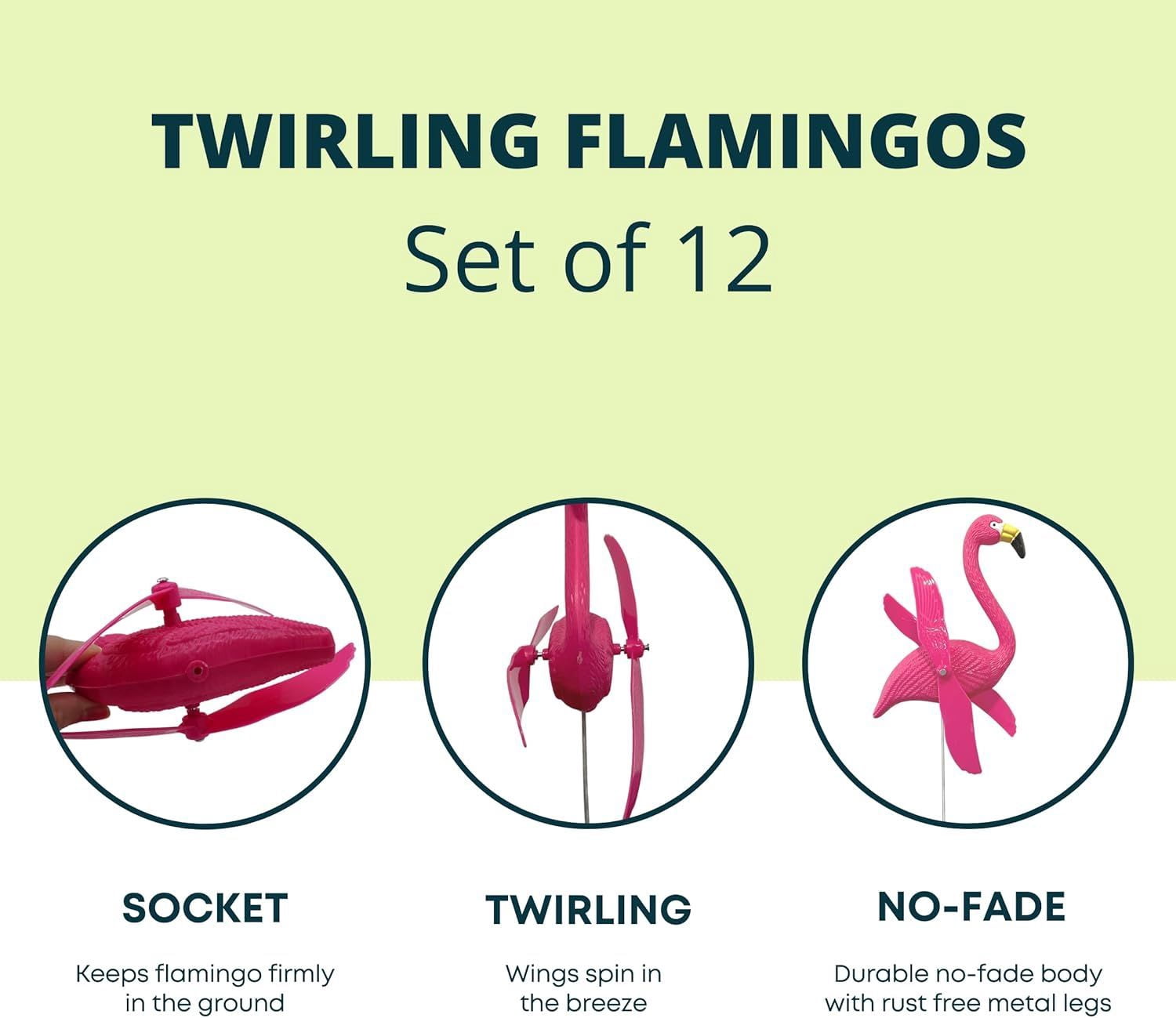 4E's Novelty 12 Pcs Twirling Wings Pink Flamingo Yard Decorations, Small Garden Decor & Party Supplies