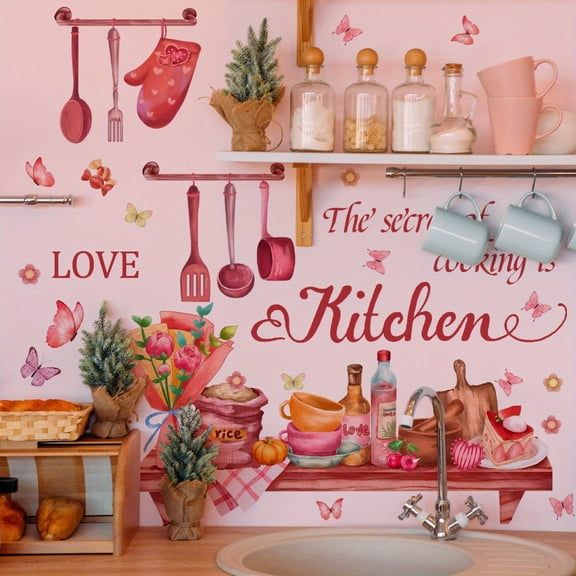 Self-Adhesive Wall Sticker of a Butterfly Flower for Decorating The Kitchen Or Restaurant Background.