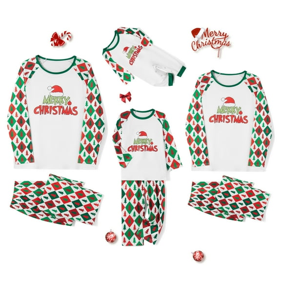 Elippeo Christmas Family Pajamas Matching Set Letter Print Raglan Sleeve Tops and Elastic Pants Loungewear Soft Sleepwear