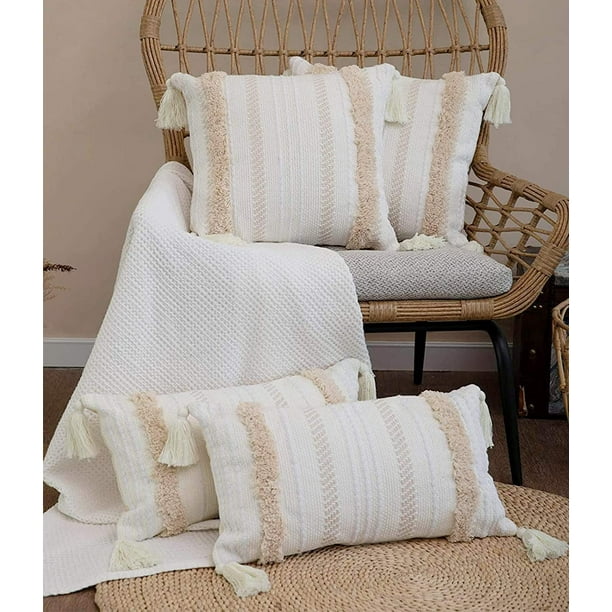 Fundas de cojines modernos Cojines decorativos de punto geométricos simples Fundas de cojines beige para sofá Sala de estar Fundas de cojines blancos
