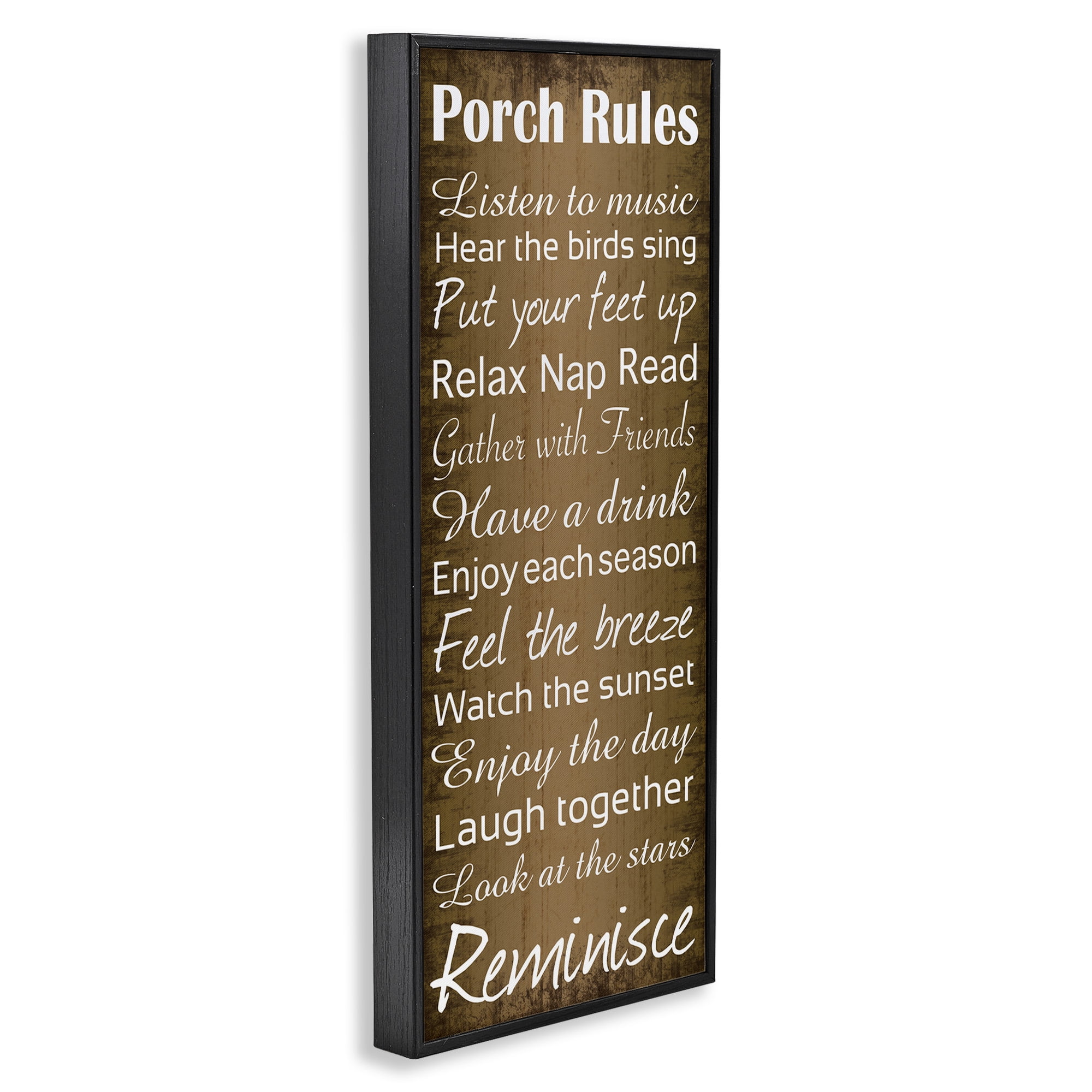 Stupell Industries Porch Rules Country Rustic Typography Painting Black Framed Art Print Wall Art, 10 x 24