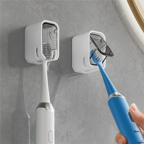 2PCS Toothbrush Holder Wall Mounted with Cover for Shower, Single Toothbrush Dispenser Storage Organizer for Family & Travel，Innovation Single Slot Design-Grey