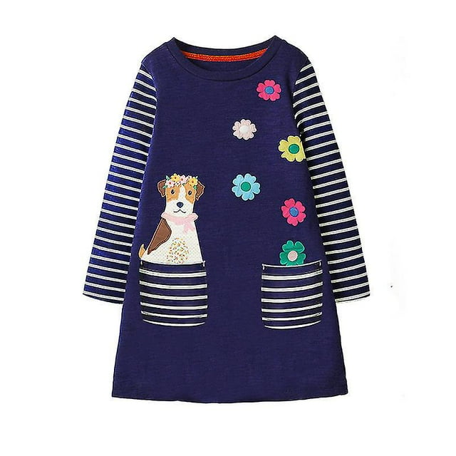 Robes d'École pour Enfants 2-8 Ans avec Poches Broderie Stylo Manches Longues Automne Style Preppy