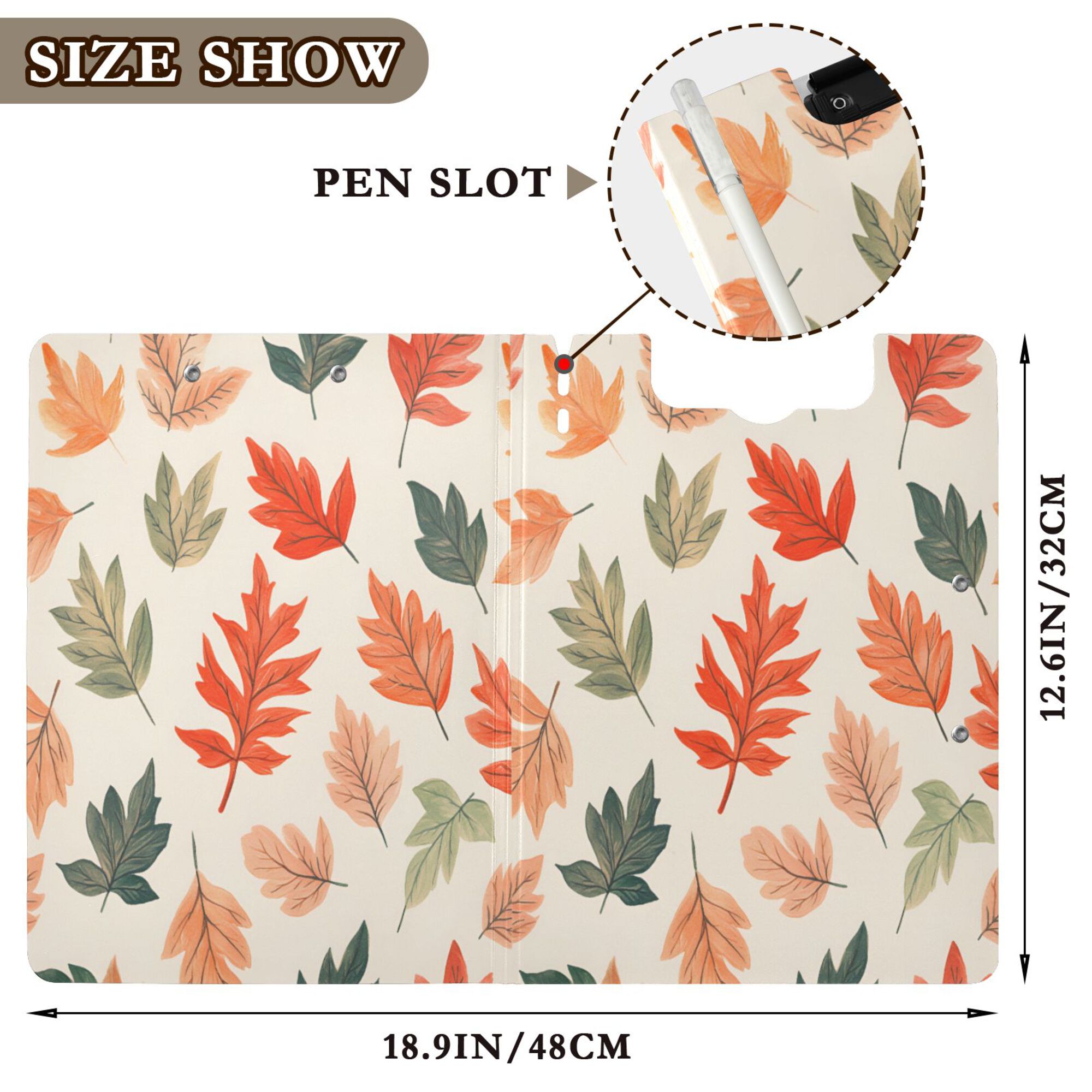 FORMRS A4 Clipboard Folder with Pen Holder Horizontal Foldable School Office Binder, Red Autumn Leaves
