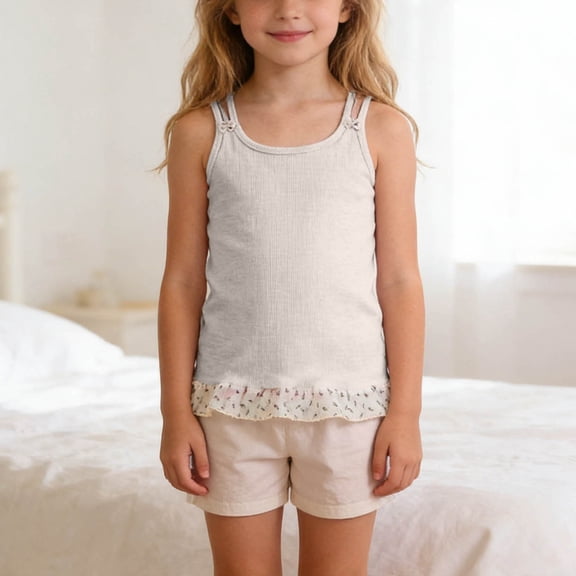 hengsof Girls Cute Ruffled Sleeveless Double Strap Tank Top, Daily Breathable Soft Layering Undershirt for 3-13 Years