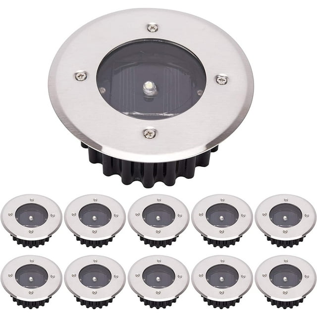Lámpara solar LED para suelo, paquete de 10, luz exterior, luz de calle, luz enterrada, resistente al agua IP65 (blanco frío, redonda)