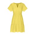 thumbnail image 4 of ZZwxWA Lace Eyelet Mini Dress for Women 2025 Casual V Neck Short Sleeve Smocked Waist Tiered Boho Sun Dresses, 4 of 5