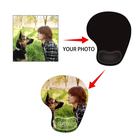 Custom Ergonomic Mouse Pad with Wrist Rest Support Photo Text Logo Rubber Base for Laptop and Home, Black 22.8X19.2CM