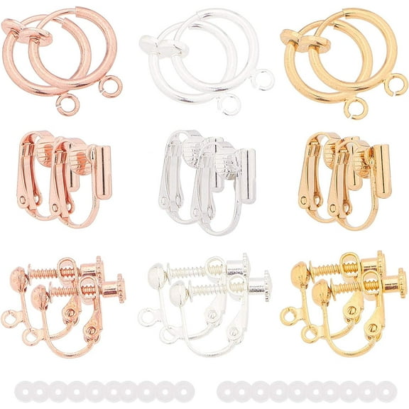 18Pcs 3 Colors Clip-on Earrings Converter Brass Non Pierced Earring Findings & 20Pcs Plastic Earring Pads