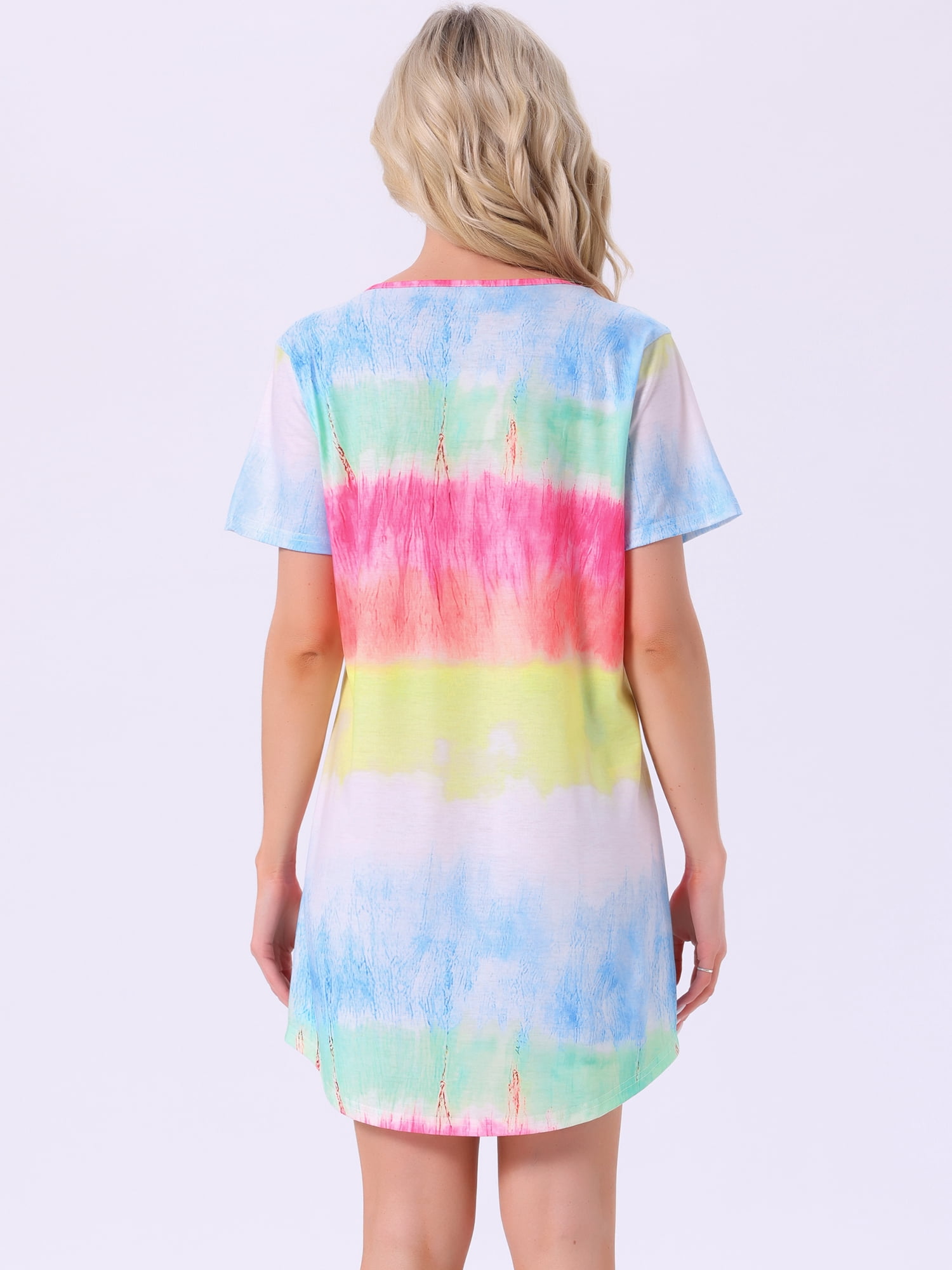 DARING DIVA Women's Colorful Striped Short Sleeve Nightgown S Rainbows