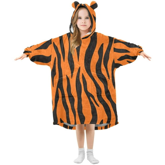 Black Tiger Stripes ﻿Wearable Blankets Hoodie Oversize Sherpa Wearable Soft Blanket Warm Cozy 3-14 Age