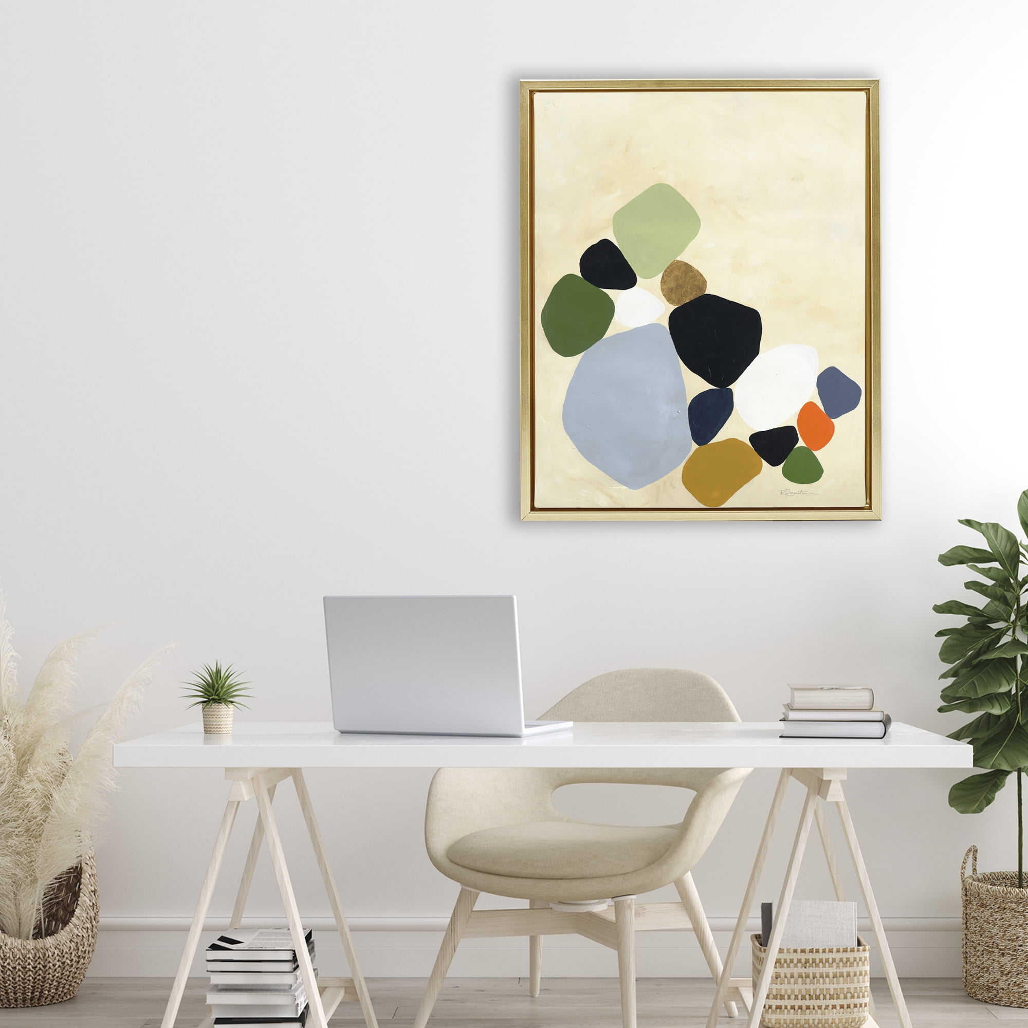 Stupell Industries Balanced Shapes Cluster Gold Framed Floater Canvas Wall Art, design by Ruth Fromstein