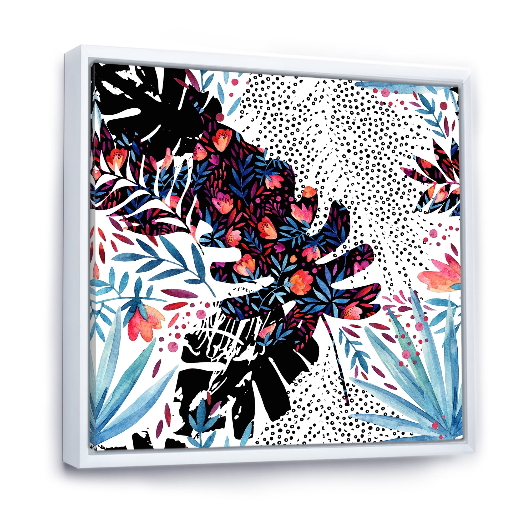 Abstract Tropical Floral Patchwork I 30 in x 30 in Framed Painting Canvas Art Print, by Designart