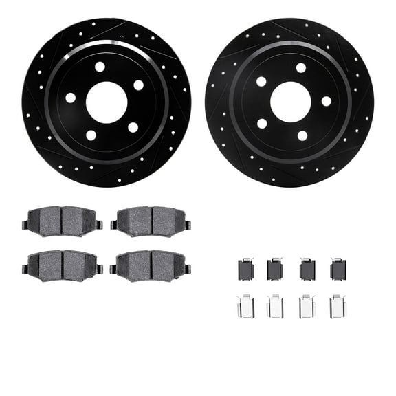 Dynamic Friction Company Rear Brake Rotors-Drilled and Slotted-Black with 5000 Advanced Brake Pads includes Hardware 8512-42035