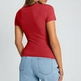 thumbnail image 4 of Delayuji Women's Crop T Shirt Summer Pullover Top Women's Thin Round Neck Fashion Short Sleeves Red Xl Polyester,Spandex Short Sleeve Shirts for Women, 4 of 7