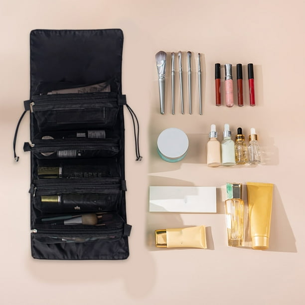 Neceser enrollable para maquillaje, organizador de viaje para artículos de aseo - 4 bolsas de nailon desmontables, estuche de cosméticos de gran capacidad para mujer | Neceser portátil para viajes,