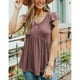 thumbnail image 2 of Blusa de manga corta con volantes para mujer, blusa informal de manga corta con dobladillo suelto y cuello en V para primavera y verano, rojo ladrillo XXXL, 2 of 5