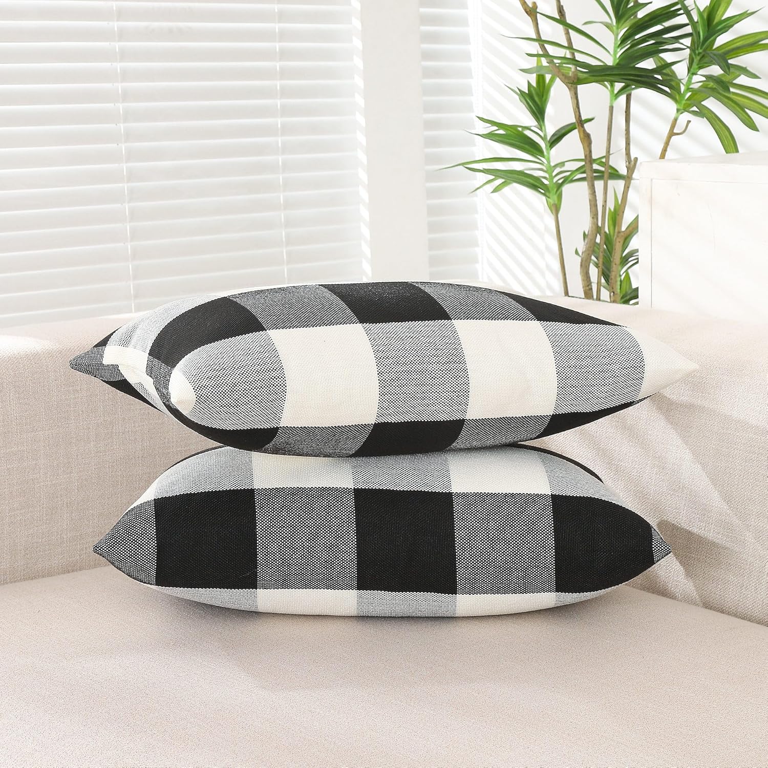 Black and White Lumbar Plaid Pillow Covers 12x20 Set of 2 Black Buffalo Check Pillow Covers 12 x 20 Outdoor Farmhouse Lumbar Throw Pillows for Couch, Sofa and Patio