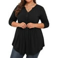 thumbnail image 2 of WellSize Plus Size Blouses for Women V Neck Curved Hems Tunic Tops Casual Long Sleeve Botton Fall Shirts, 2 of 9