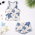thumbnail image 5 of COEQINE Girls Tankini Swimsuit 2 Piece for Kids Ages 14-15 with Removable Pads Printed Bathing Suits for Teen Soft Crewneck Tank Top and Swim Shorts, Sea Turtle Plumeria Blue, 5 of 8