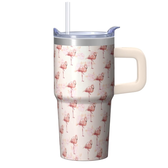 20OZ Flamingo Themed Insulated Tumbler Stainless Steel with Handle Coffee Mug Cup BPA Free Sweat Proof Ideal for Commute Travel Home Gifts for Women Girls on Birthday Christmas Summer