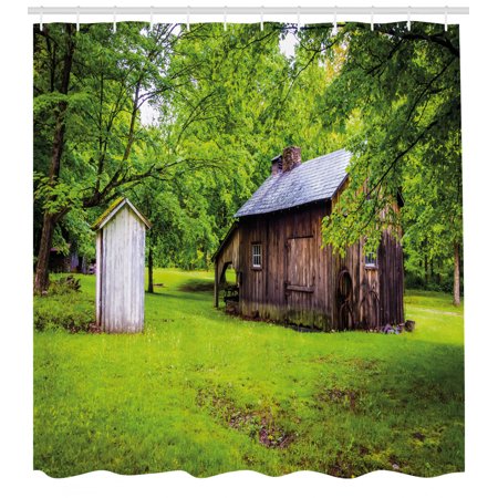 Outhouse Shower Curtain Spring Time Forest Leaves With Outhouse