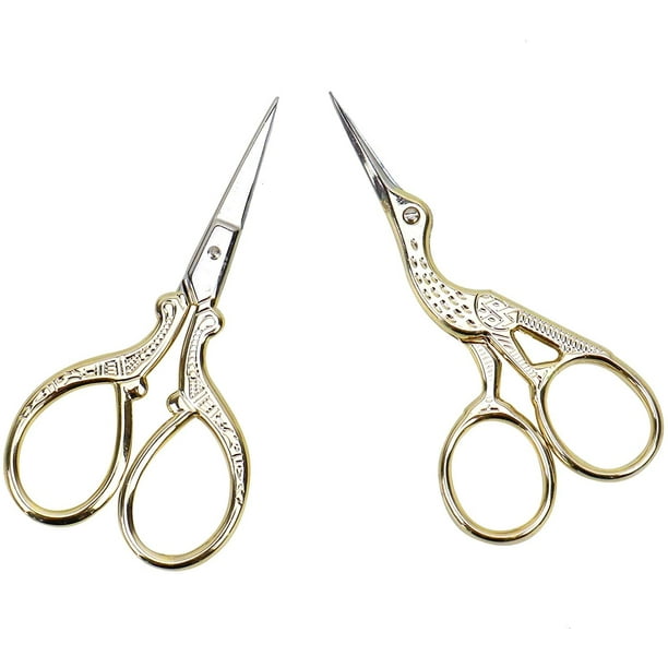 Tijeras de bordado, tijeras afiladas de acero inoxidable para coser, obras de arte, enhebrar, costura, herramientas de bricolaje, tijeras pequeñas de modista, 2 piezas (3,6 pulgadas, dorado) TUNC Sencillez