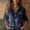 Navy, variant on Women's Tops Tees & Blouses Summer Casual Printed Button Up 7/8 Sleeve Blouse Blouses for Women Dressy Casual