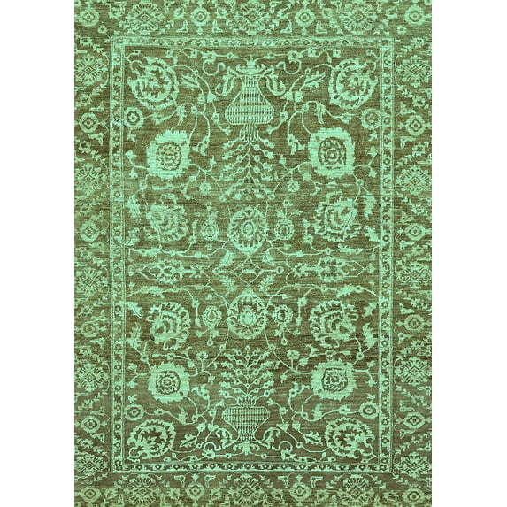 Ahgly Company Machine Washable Indoor Rectangle Oriental Turquoise Blue Traditional Area Rugs, 8' x 12'