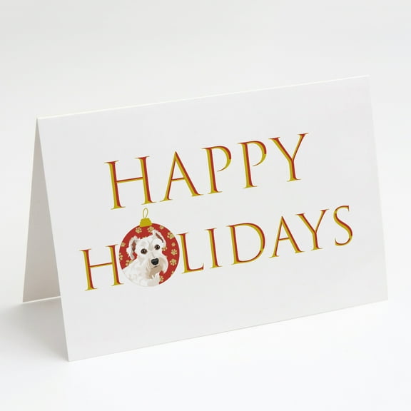 Schnauzer White #1 Happy Holidays Greeting Cards and Envelopes Pack of 8 7 in x 5 in