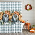 thumbnail image 2 of Shower Curtain 72"W x 78"L Thanksgiving Pumpkin Watercolor Plaid Fabric Shower Curtains Set with Hooks Water Repellent Bathroom Curtains Machine Washable Bathroom Accessories, 2 of 6