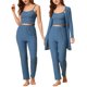 thumbnail image 1 of Pijama de punto para mujer, ropa de dormir informal, pantalones, cárdigan encogimiento de hombros, conjunto de salón 3ps, azul pequeño, 1 of 5