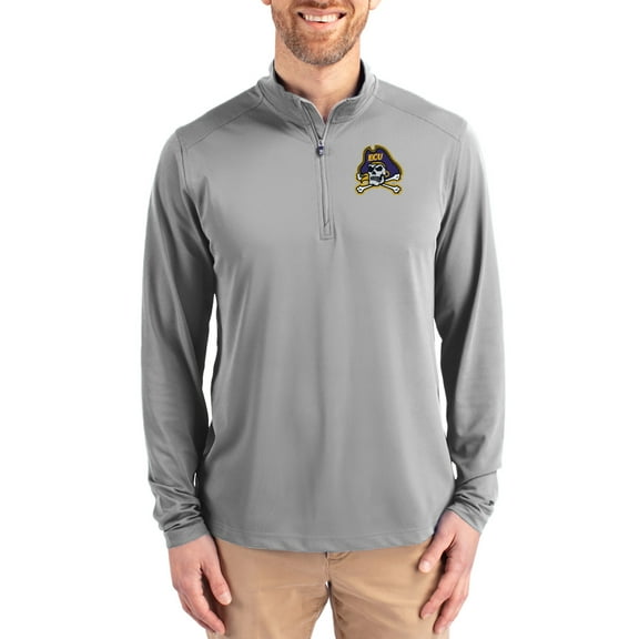 Men's-Cutter & Buck Gray ECU Pirates Virtue DryTec Quarter-Zip Pullover
